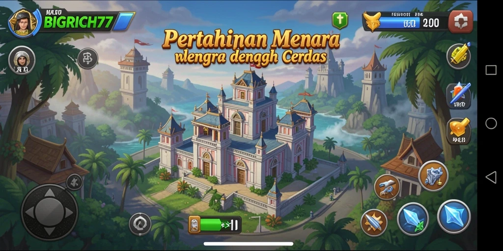 Tangkapan layar BIGRICH77 menampilkan aksi menegangkan dalam tower defense.