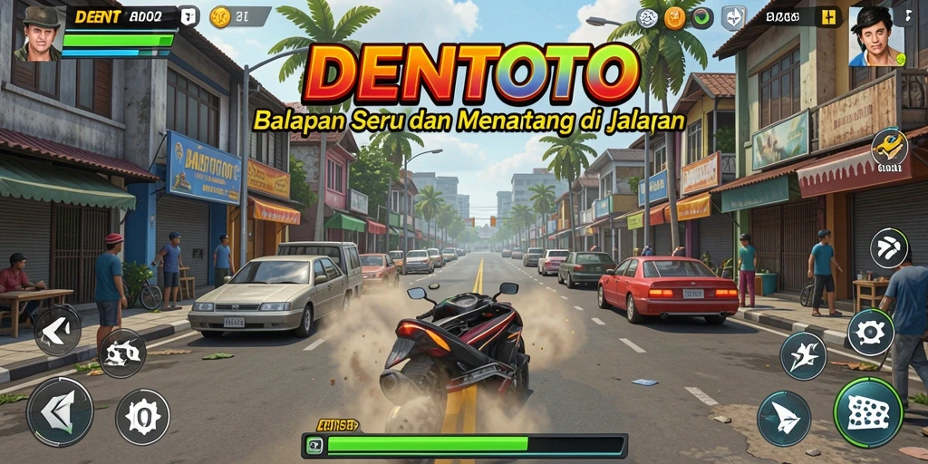 Screenshot DENTOTO menampilkan aksi balapan yang mendebarkan dan kendaraan yang realistis.
