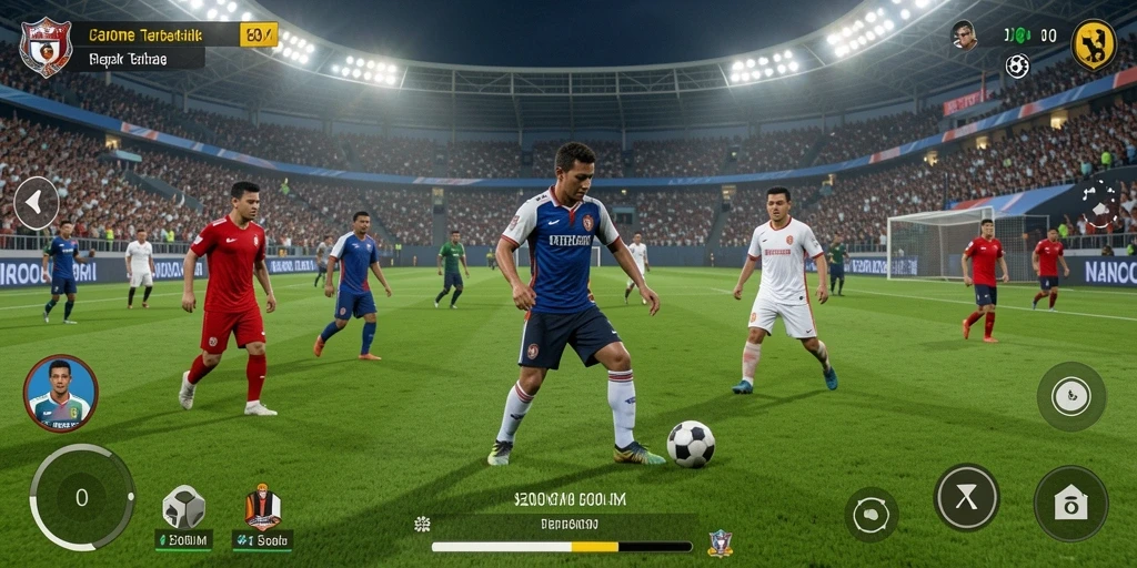 Tampilan gameplay seru dari J200M yang menampilkan aksi sepak bola.