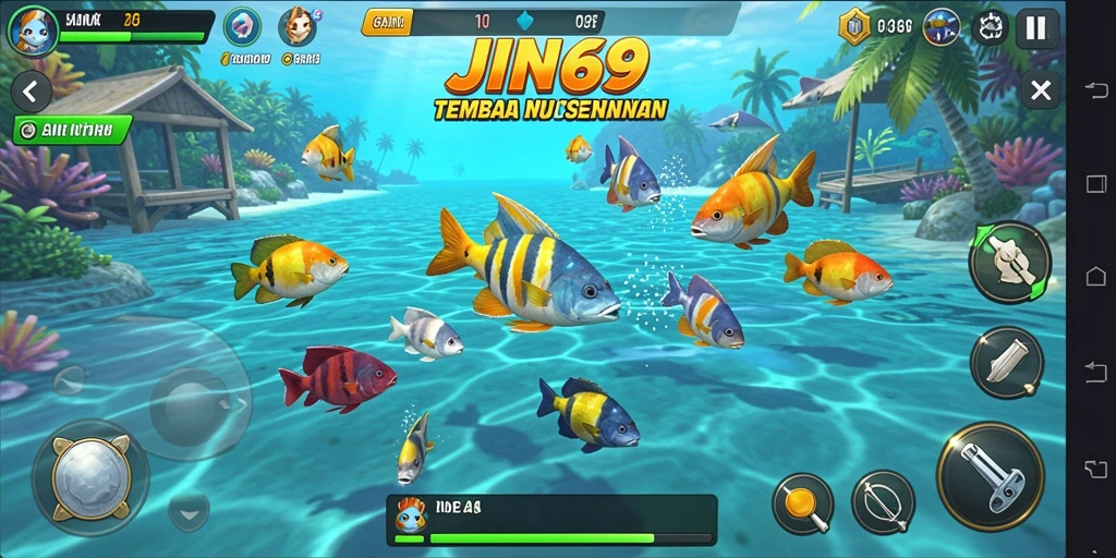 Tampilan gameplay Tembak Ikan JIN69 yang menarik dan penuh warna.