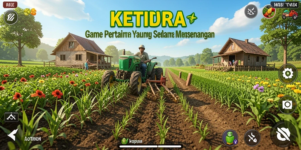 Tampilan gameplay KETUA yang memukau dengan suasana pertanian.