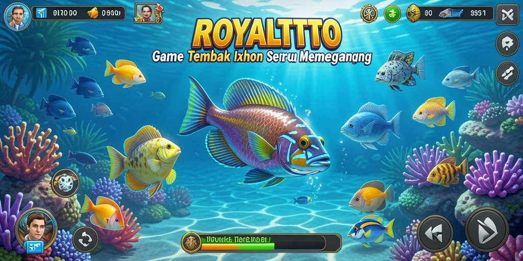Tampilan gameplay ROYALTOTO saat menangkap ikan di bawah laut.