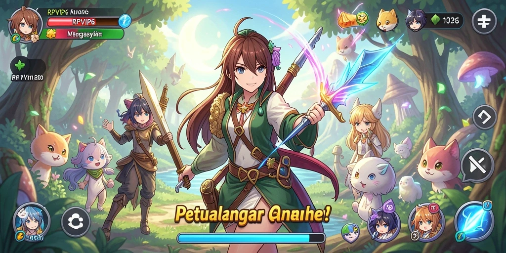 Tangkapan layar gameplay RPVIP6 yang menampilkan aksi seru dan karakter anime.