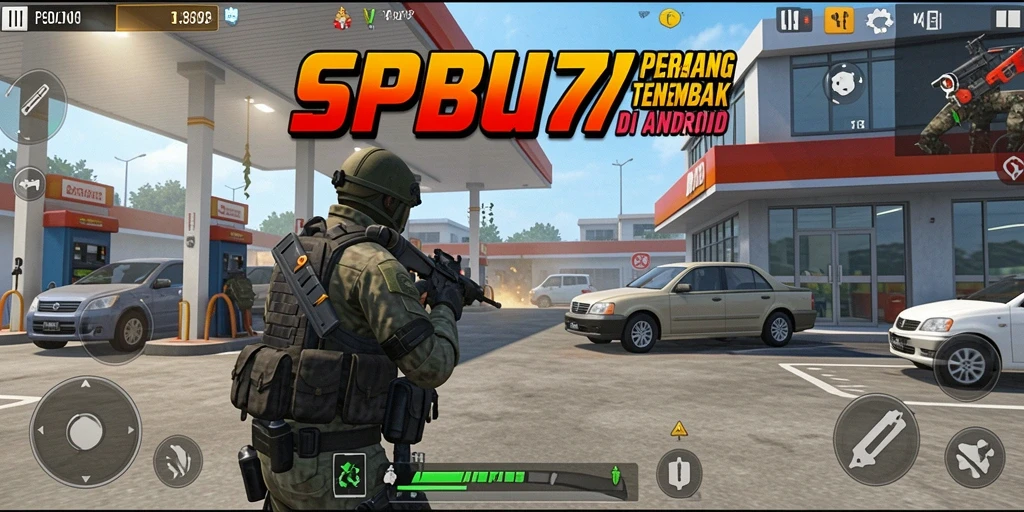 Gameplay mendebarkan dalam SPBU77 yang menunjukkan aksi tembak-menembak.
